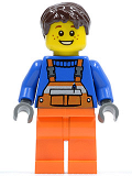 LEGO cty0215 Overalls with Safety Stripe Orange, Orange Legs, Dark Brown Tousled Hair, Open Grin and Freckles
