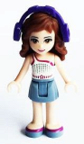 LEGO frnd109 Friends Olivia, Sand Blue Skirt, White One Shoulder Top with Magenta Trim,  Headphones