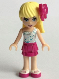 LEGO frnd125 Friends Stephanie, Magenta Layered Skirt, White One Shoulder Top with Stars, Bow